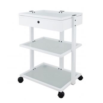 Luxury 3 Tier Trolley with Drawer and Mag Lamp Holder White